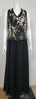 Nuevo con etiquetas Vestido JKara Mujer Talla 16P Negro Floral Maxi Cuentas Lentejuelas Largo Cóctel Foto 1 de 4