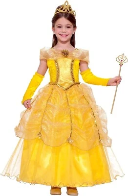 New Little Designer Belle Gold Princess Dress Child M 8-10 Year Old Costume - Image 1 of 4