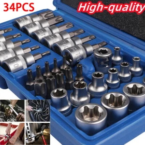 34pcs Torx Star Socket & Bit Set Male Female E & T Sockets with Torx Bits + Case - Picture 1 of 18