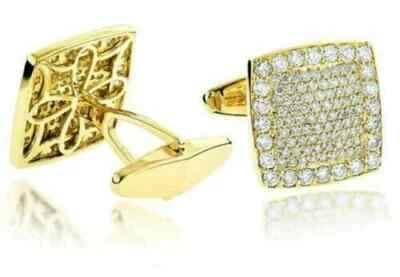 Gemelos para hombre con racimo de diamantes creados en laboratorio de corte redondo de 2 quilates con acabado de oro amarillo de 14 quilates Foto 1 de 4