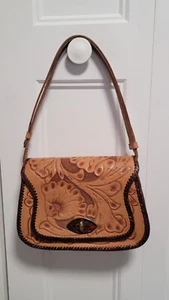 Vintage Hand Tooled Leather Purse Mexico Floral Motif - Picture 1 of 7