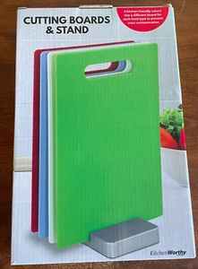 Kitchen Worthy 5 piece Multi colored Cutting Board Set 4 Cutting Board & Base - Picture 1 of 2