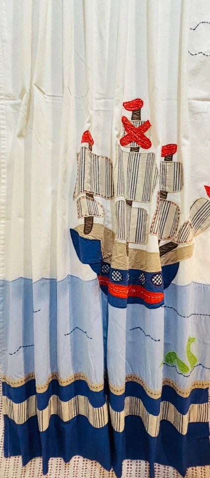 Pottery Barn Kids Jake's Treasure Pirate Ship Shower Curtain 100 % Cotton - Image 1 of 4