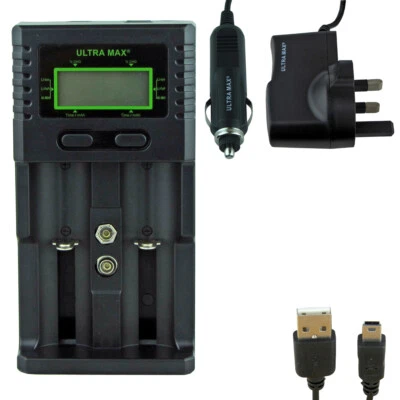 Universal Battery Charger Li-ion LiFePO4 NiMH NiCD AA AAA C 9V Rechargeable - Image 1 of 4