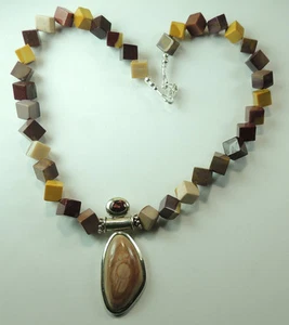 Statement Mookaite Cube Necklace Imperial Jasper Garnet Sterling Silver Wedding - Picture 1 of 1