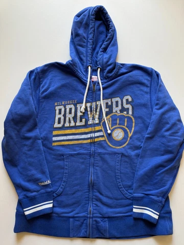 Mitchell & Ness Milwaukee Brewers Hoodie Mens XL Blue Full Zip Long Sleeve MLB Cover