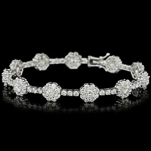 10Ct Round Lab-Created Diamond Flower Tennis Bracelet 14k White Gold Plated - Picture 1 of 4