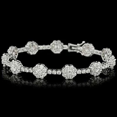10Ct Round Lab-Created Diamond Flower Tennis Bracelet 14k White Gold Plated - Image 1 of 4