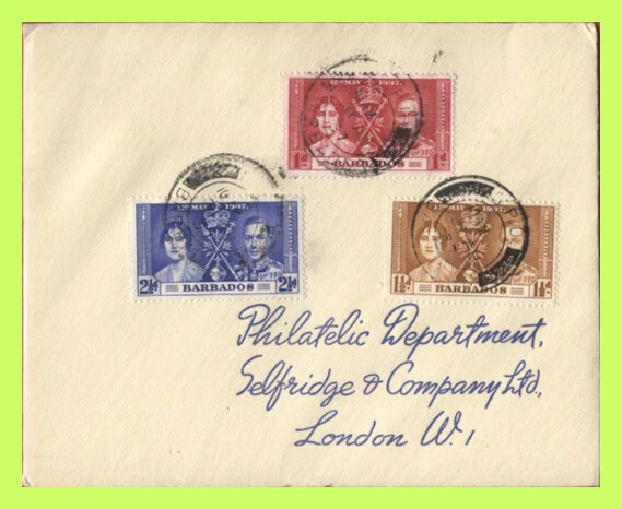 Barbados 1937 KGVI Coronation set on Selfridge Cover - Image 1 of 1