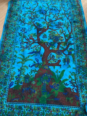 Tela de mantel con panel estampado de árboles de tela de algodón con estampado de bloques a mano 51”x82” algodón Foto 1 de 4