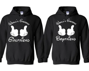 World's Greatest Girlfriend Boyfriend Couple HOODIE Matching Couple Cartoon Hand - Picture 1 of 1