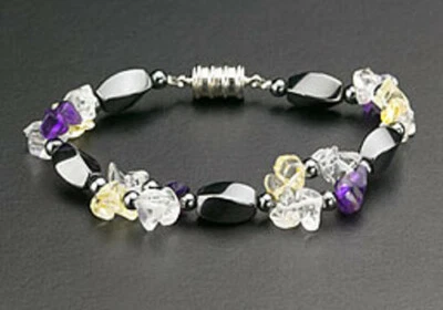 Magnetic Bracelet Hematite Bead Purple Stone Therapy Healing Clasp Multi Color - Image 1 of 3