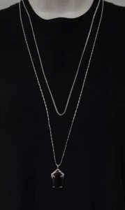 Vince Camuto Silver Tone Necklace Two Tier Chain Black Faceted  Pendant 28"-32" - Picture 1 of 7