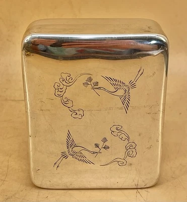Caja de plata Taisho japonesa con diseño de grúa de la familia imperial Foto 1 de 4