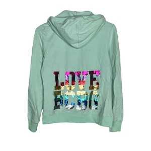 BCBG VTG Y2K Bling Sequin Rainbow Pride Hoodie Track Jacket Mint Green L Large - Picture 1 of 6