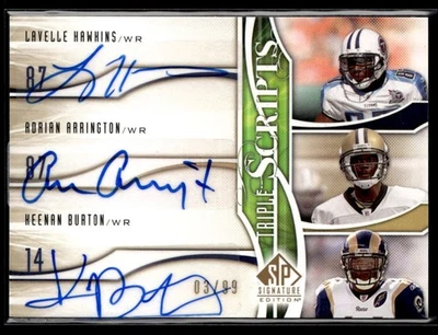 2009 SP Signature Triple Scripts Keenan Burton/Adrian Arrington/Lavelle Hawkins - Image 1 of 2