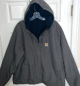 Men Sz Large Carhartt Rain Defender Reversible Insulated Jacket Fleece Lined - Picture 1 of 13