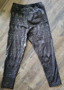 Polo Ralph Lauren Girls Black Leggings Sz 7 Shiny Geometric Chevron Print - Picture 1 of 9
