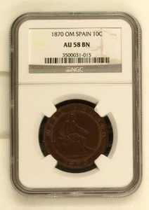 10 CENTS 1870 NGC AU 58 BN aUNC SC-SPAIN SPAIN SPAIN - Picture 1 of 2