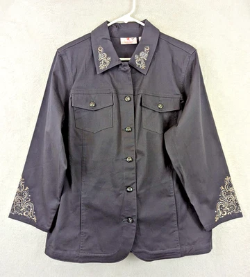 Quacker Factory sz L Sequined Jacket gray buttons stretchy excellent 0267 - Image 1 of 4