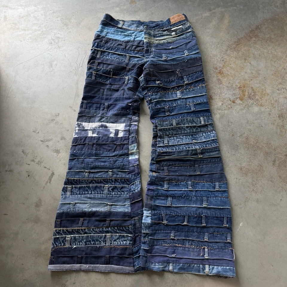 Vintage 70’s St. Ossei Patchwork Jeans Size 33x34 Bell Bottom Flared Rare Grail - Image 1 of 4