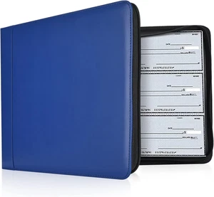 7 Ring Business Checkbook Binder PU Leather Portfolio Storage Organizer Blue - Picture 1 of 12