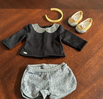 American Girl Sparkle Spotlight Holiday Party Outfit Gold Silver Set Retired EC - Image 1 of 4