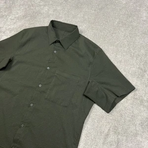 Lululemon Shirt Mens Medium Green Seersucker Short Sleeve Button Up Casual - Picture 1 of 8