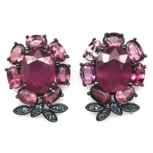 925 Sterling Silver Pink Ruby, Tourmaline & Sapphire Statement Earrings - Picture 1 of 4