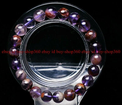 Pulsera de cuentas redondas de piedras preciosas de cristal fantasma púrpura cuarzo transparente natural de 8 mm Foto 1 de 4