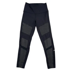 Alo Yoga Moto Leggings Women's Size XS Black Ribbed Panel High Waist Stretch EUC - Picture 1 of 10