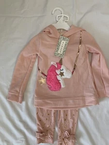 Girls 2 Piece Lot Btween Hooded Sweater Size 2T Unicorn Pink Star Pants - Picture 1 of 5