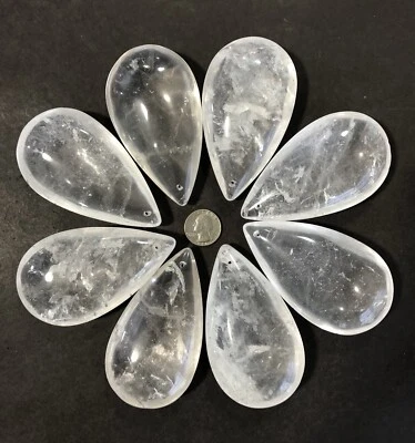 Natural Rock Crystal Quartz Chandelier Pendants Parts Prisms Full Pear 102mm 8pc - Imagem 1 de 4