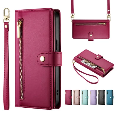 For Google Pixel 9 Pro XL 8 Pro 7A Crossbody Zipper Wallet Case with Wrist Strap - Image 1 of 4