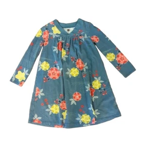 Tea Collection Dress Girls 10 Blue Long Sleeve Pink Yellow Floral Empire Cotton - Picture 1 of 6
