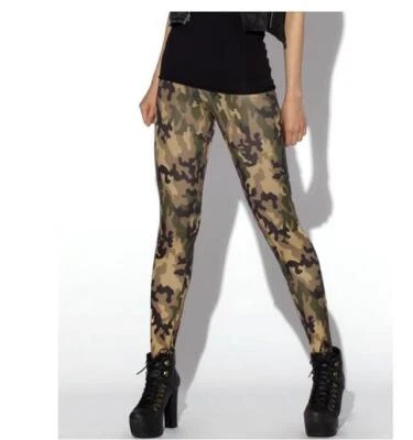 Legging feminina verde camuflagem estampada elástica cintura legging P-XL 4XL 266 - Imagem 1 de 2