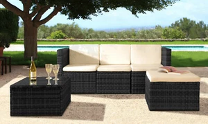 3PC Rattan Garden Patio Furniture Set - Sofa, Footstool & Coffee Table - Picture 1 of 3