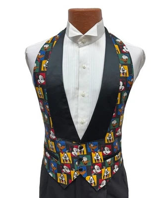 Men’s Disney Black Tuxedo Vest Open Back Mickey Goofy Pluto Daffy Size M - Image 1 of 3