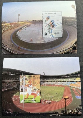 San Vicente - 2 hojas de estampillas en miniatura sin usar de los Juegos Olímpicos de Seúl 1988 Foto 1 de 2