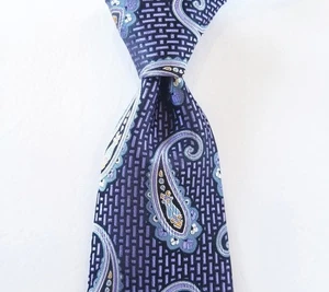 Cravatta JZ Richards Rich viola, oro, blu e nero 100% seta 3 1/4" x 59 1/2" - Foto 1 di 7