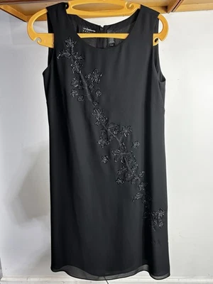 Liz Claiborne Petite Evening Sequins Floral Black A-line Flattering Dress 8P - Image 1 of 4