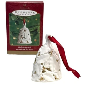 Hallmark HOLLY BERRY BELL ORNAMENT 2000 Millennium Edition Porcelain & Gold BOX - Picture 1 of 6