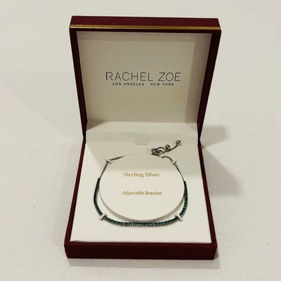 Brazalete Rachel Zoe Piedra Verde Plata de Ley Deslizante Ajustable CAJA DAÑADA Foto 1 de 4