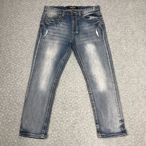 True Luck Jeans Herren 34x30 Blau Distressed Straight Leg Denim Stretch Freizeit Tag - Bild 1 von 10