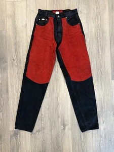 JNCO Red Leather Chap Knee Loose Tapered Black Jeans - Picture 1 of 7
