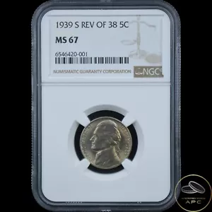 1939 S Rev of 38 Jefferson Nickel Uncirculated NGC MS67 5C - Picture 1 of 2