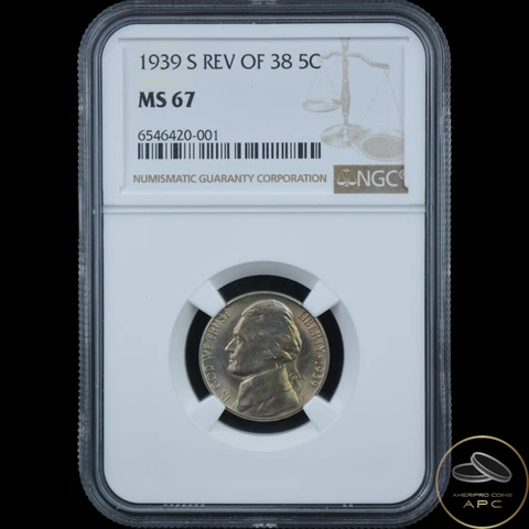 1939 S Rev of 38 Jefferson Nickel Uncirculated NGC MS67 5C Cover