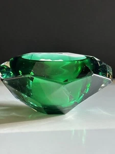 Flavio Poli Murano Green Clear Sommerso Faceted Art Glass Bowl Trinket Candle - Picture 1 of 24