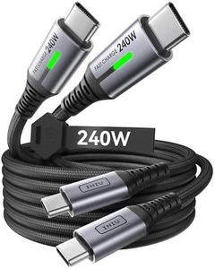 USB C to USB C Cable 240W 6.6ft 2-Pack Fast Charging Type C Charger Cord Brai... - Picture 1 of 10