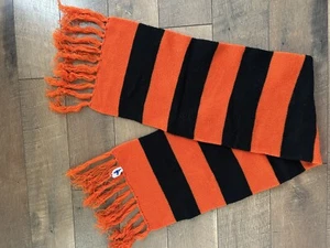 Vintage Black Orange Acrylic Knit Scarf Stripe Fringe Japan Halloween Colors - Picture 1 of 2